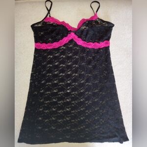 George, Black With Pink Lace Hem, Nightie, Womens Intimates, Size XL